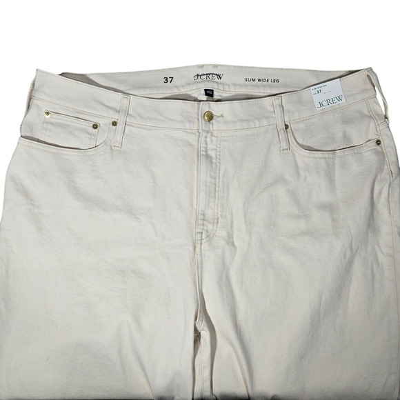 J CREW Slim Wide Leg Cream Cotton Blend Pants Size 37 NWT‎ - Picture 3 of 13